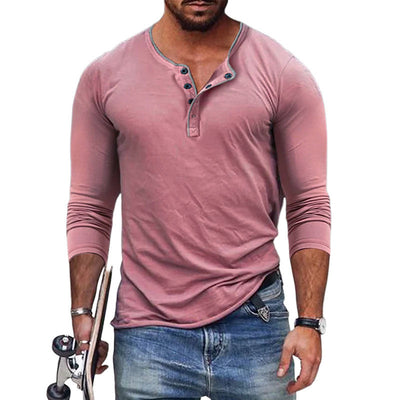 T-shirt a manica lunga slim fit in misto cotone con collo Henley da uomo