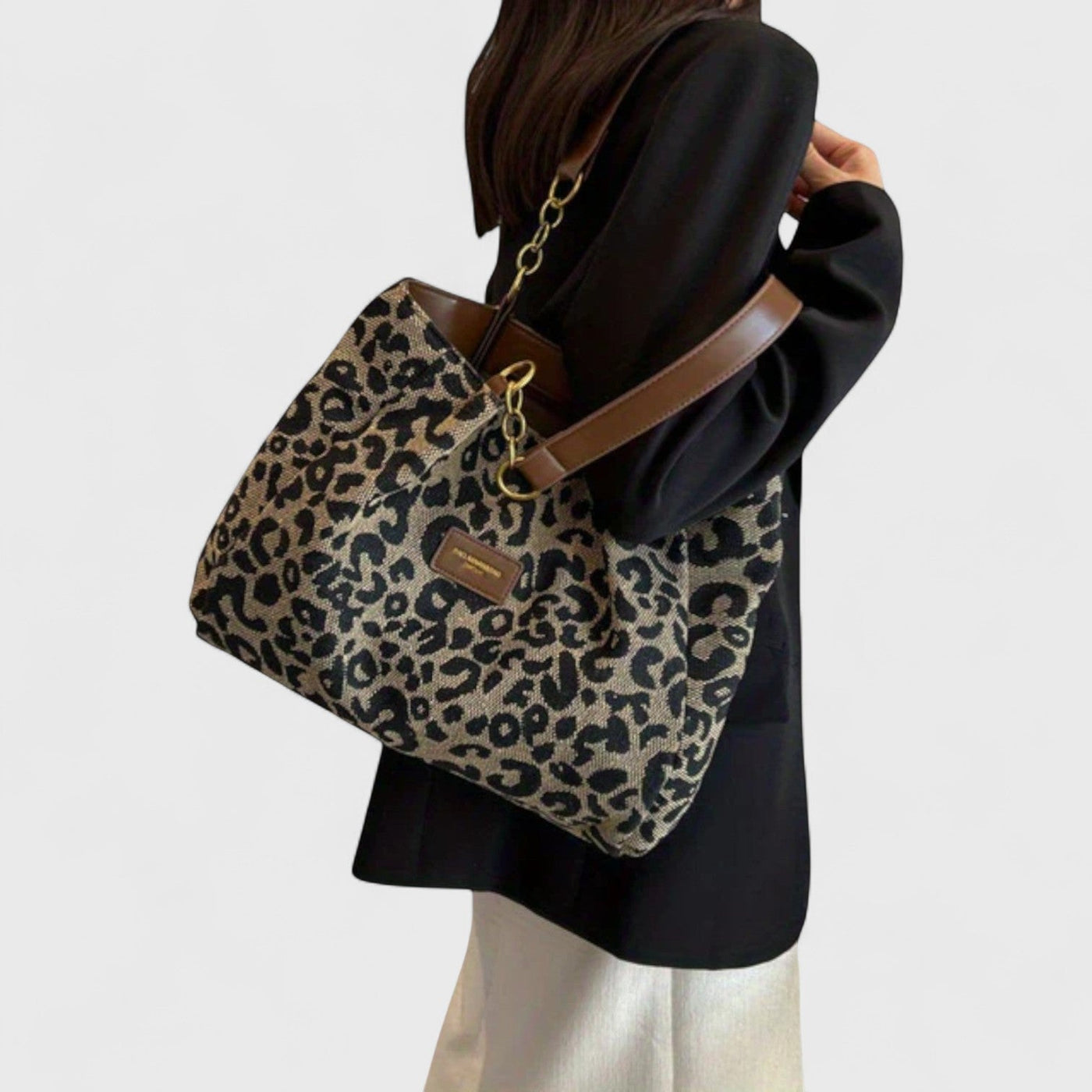 Alizée | Borsa shopping in tela con motivo leopardato