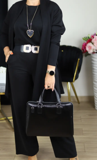 Set di 3 pezzi elegante composto da un cardigan lungo, una maglietta e pantaloni