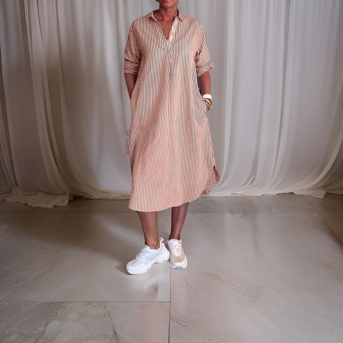 Alina™ | Camicia Dress a Righe con Bottoni