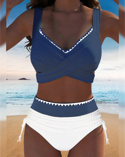 Bikini Casual Colore a Contrasto Due Pezzi