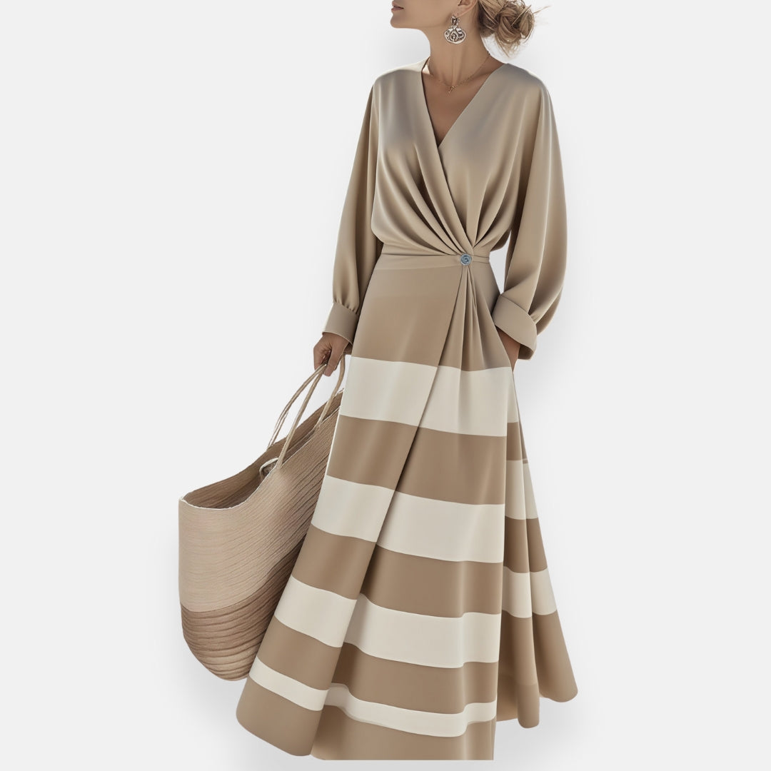 Caline | Abito a righe con nodo drappeggiato