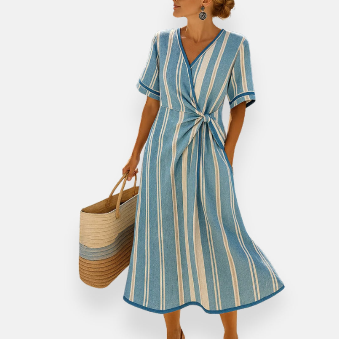 Brisia | Abito a righe con nodo drappeggiato
