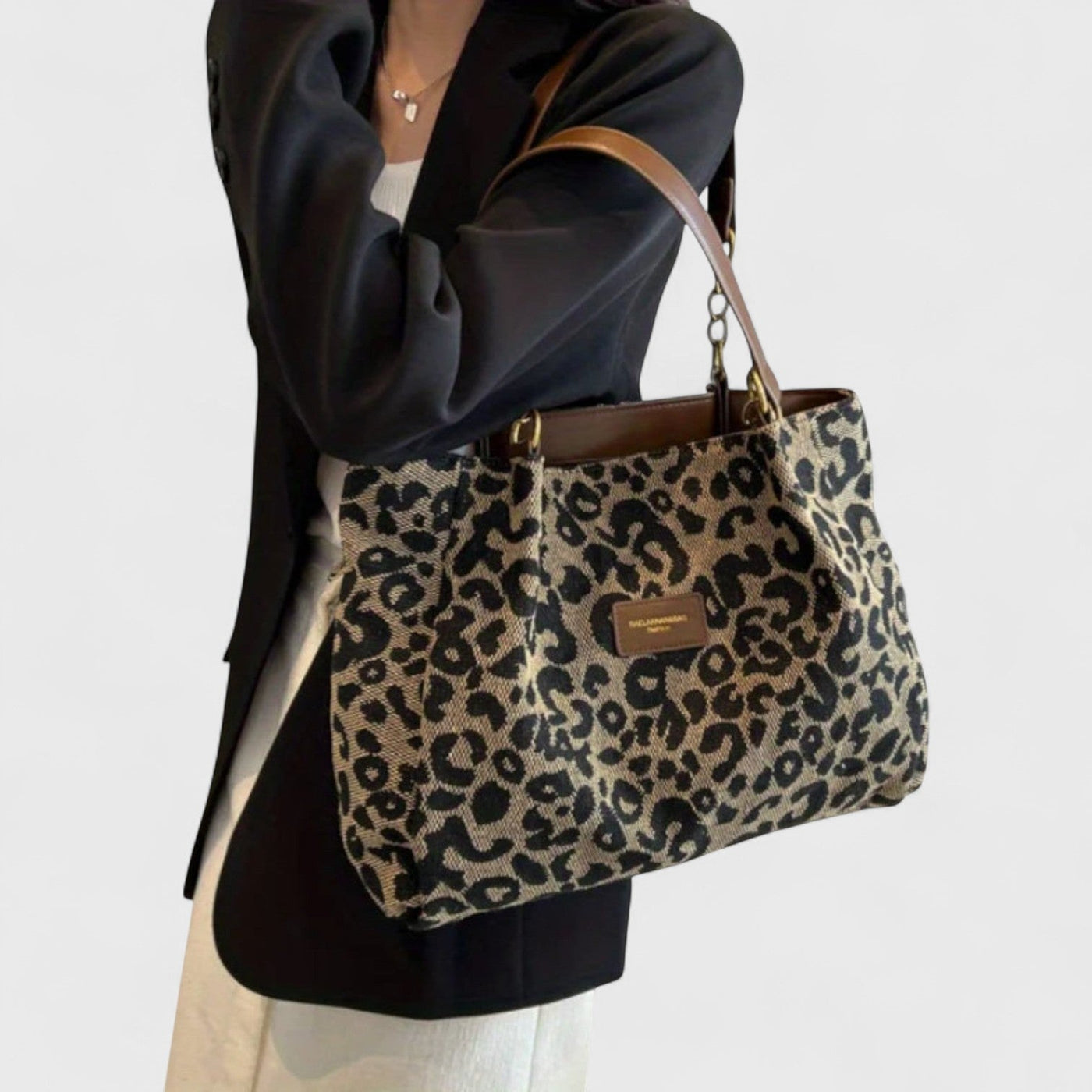 Alizée | Borsa shopping in tela con motivo leopardato