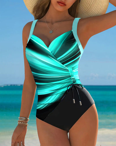 Costume da Bagno Intero con Corda di Colore Contrasto