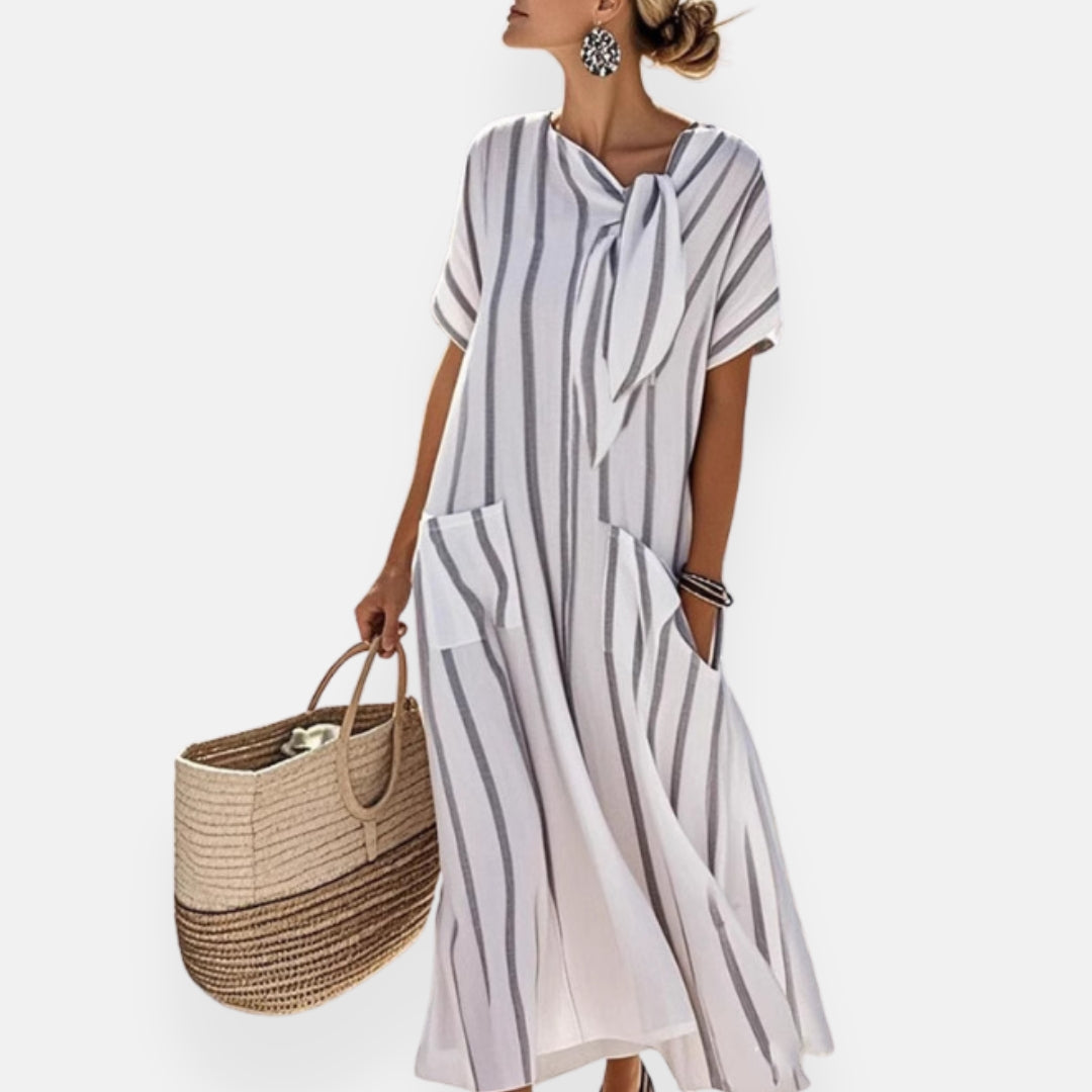 Loriane | Abito ampio a righe con colletto a nodo