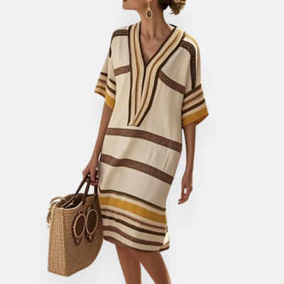 Florette | Abito ampio a righe con colletto tunisino