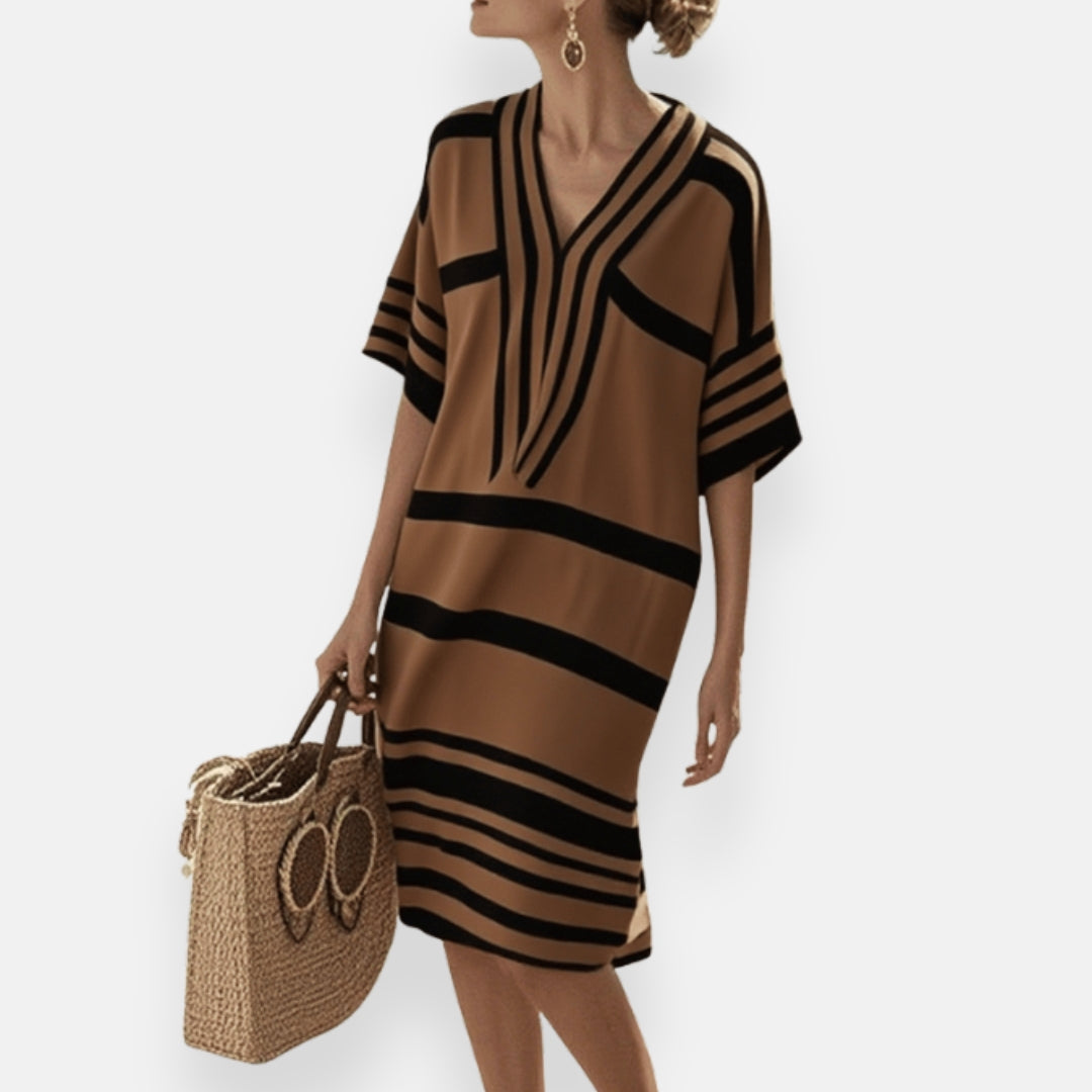 Florette | Abito ampio a righe con colletto tunisino