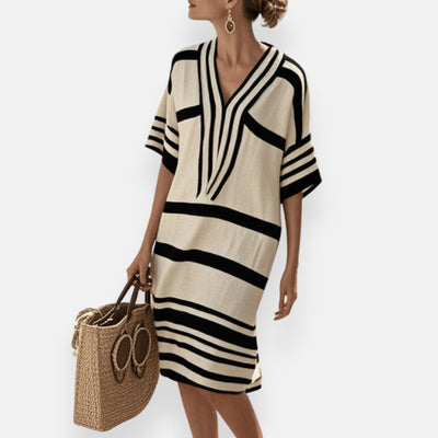 Florette | Abito ampio a righe con colletto tunisino