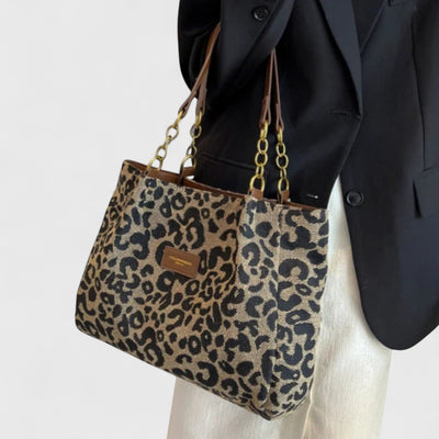 Alizée | Borsa shopping in tela con motivo leopardato
