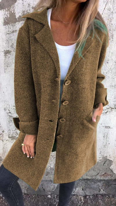 Baylea – Cappotto lungo in lana da donna con risvolto