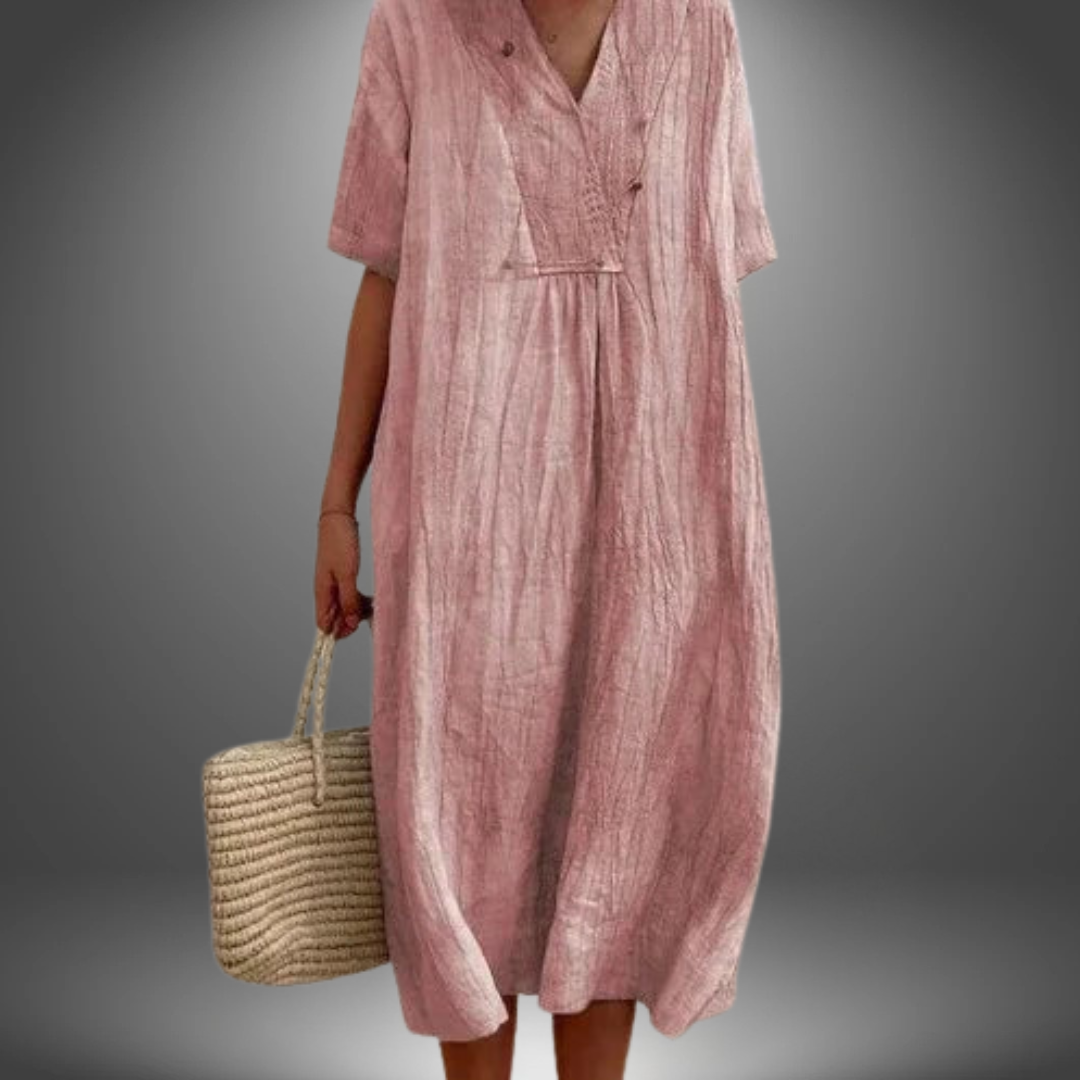 Carola™ | Abito in Cotone e Lino con Scollo a V