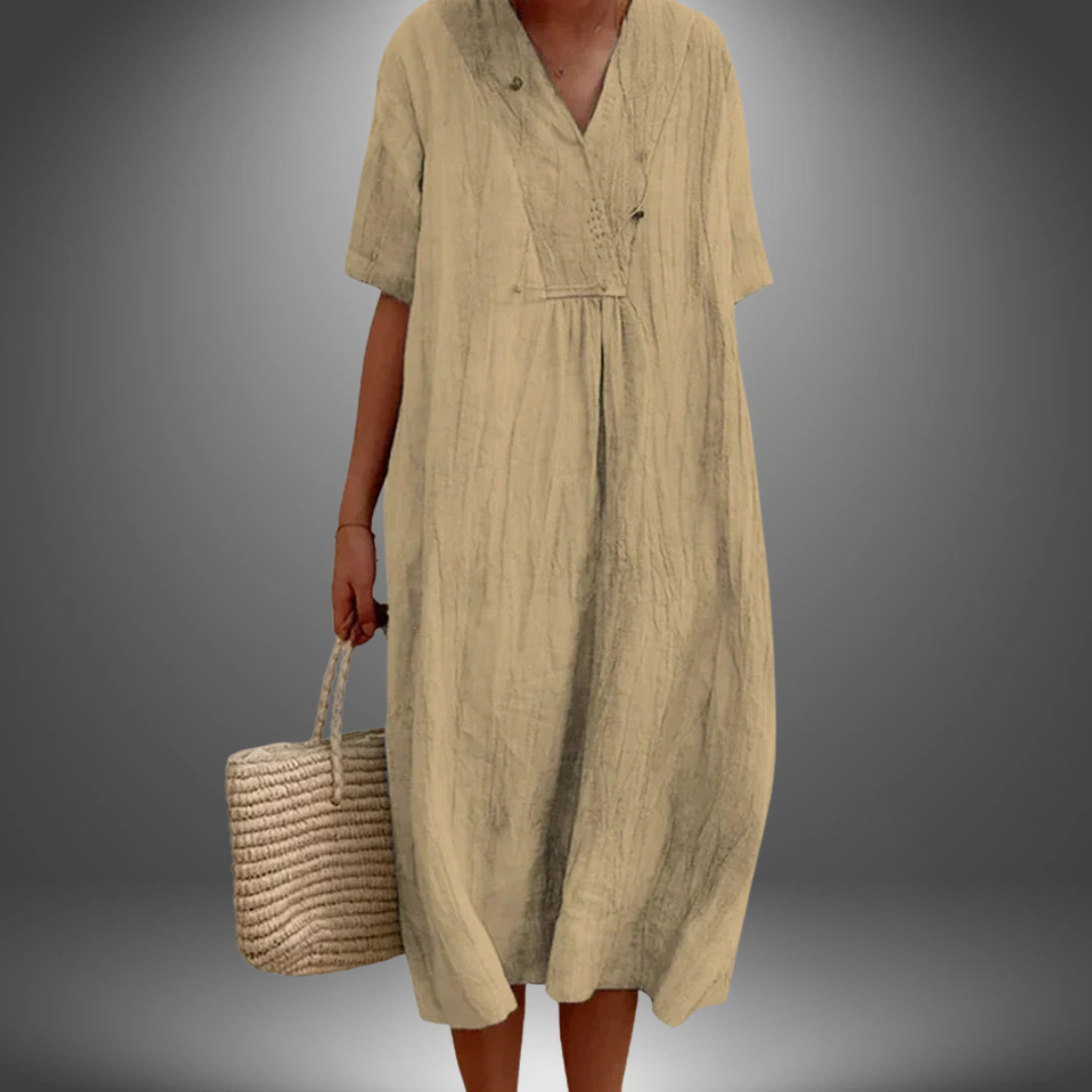 Carola™ | Abito in Cotone e Lino con Scollo a V