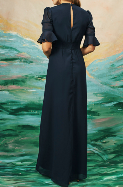 Abito Elegante con Fiori Blu Navy