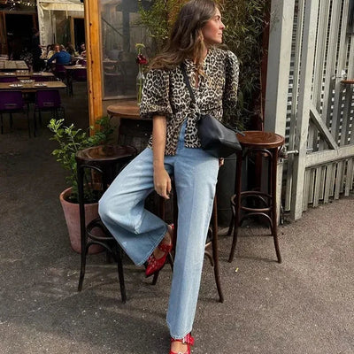 Rosa™ | Blusa Trendy con Stampa Leopardata e Maniche Voluminose