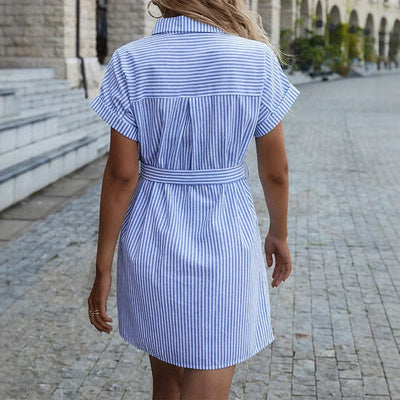 Giorgia | Abito camicia estivo a righe con cintura