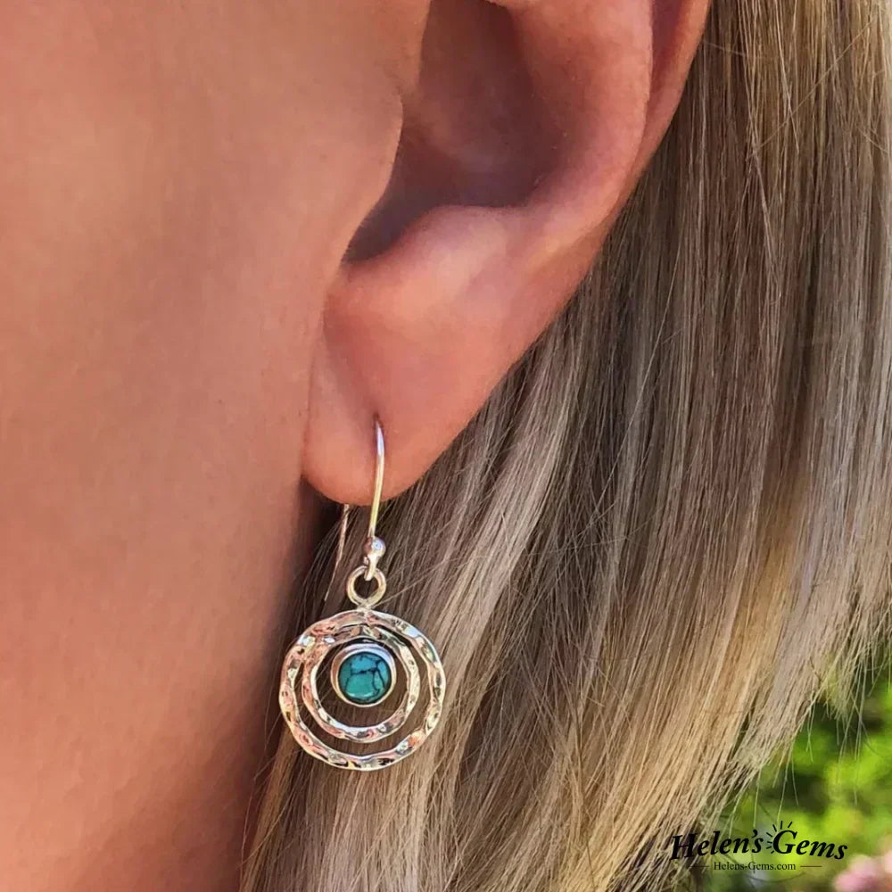 Orecchini Boho Saturnus con Pietra Turchese in Argento e Oro