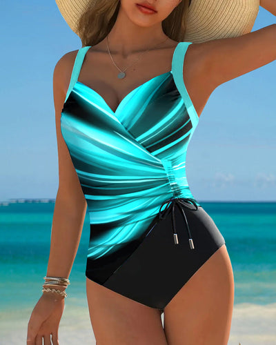 Costume da Bagno Intero con Corda di Colore Contrasto