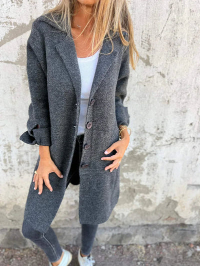 Baylea – Cappotto lungo in lana da donna con risvolto