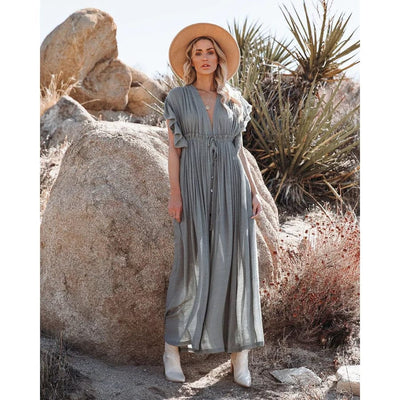 Sara™ | Abito Maxi Stile Ibiza Verde/Grigio