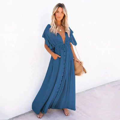 Anouk™ | Abito Maxi Blu Marino Stile Ibiza da Spiaggia