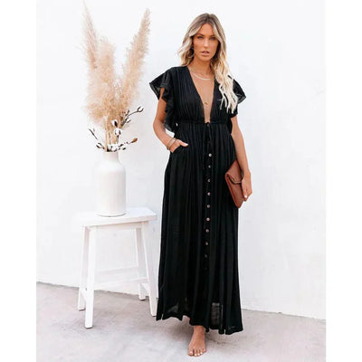 Feline™ | Abito Maxi Nero Stile Ibiza