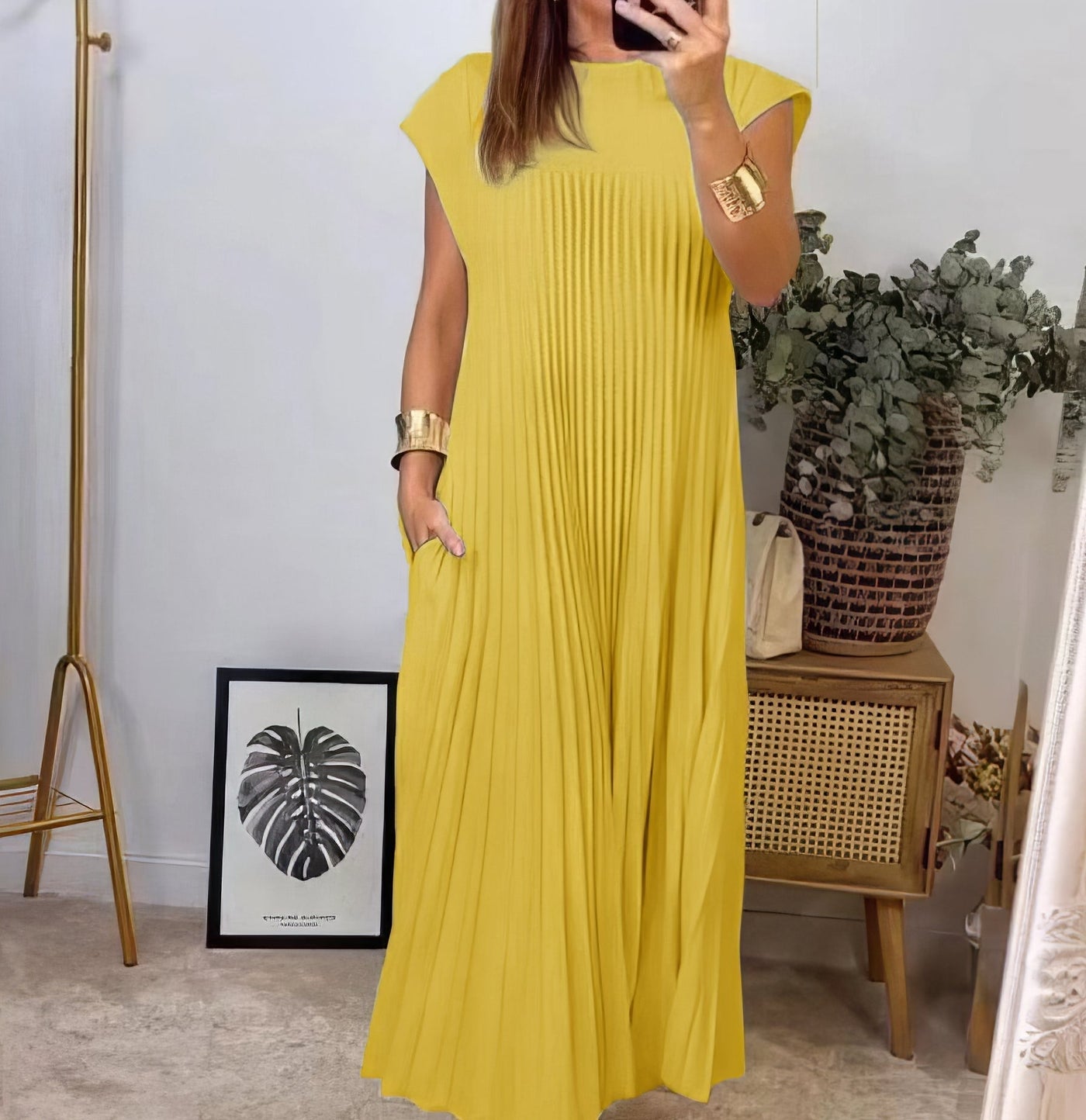 Abito Plissettato Semplice Senza Maniche