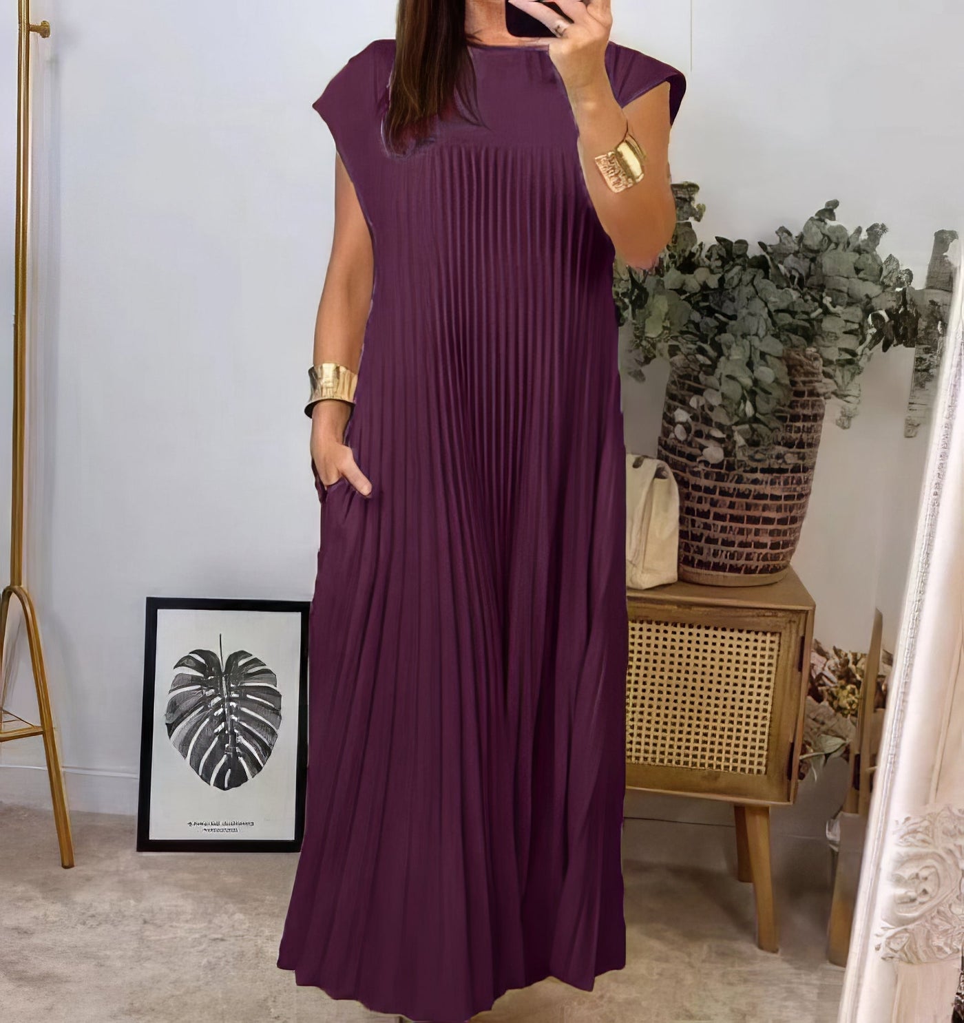 Abito Plissettato Semplice Senza Maniche